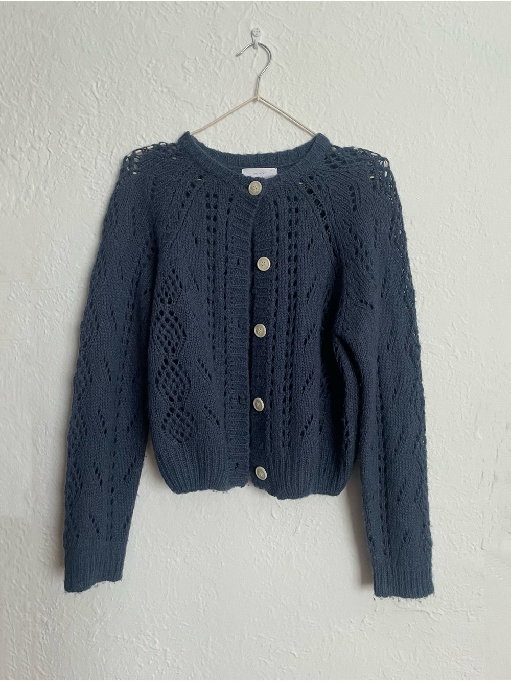 OAK + FORT Open-Knit Button Front Cardigan - Navy
